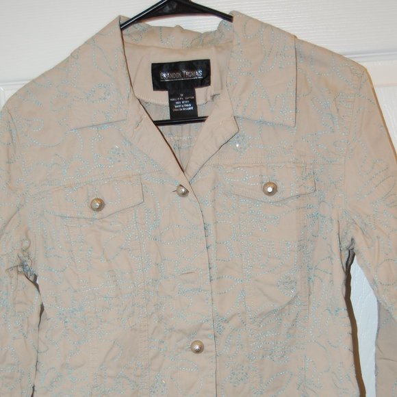 Brandon Thomas Women's Beige W/ Blue Seed Bead Embroidery Jacket Size Medium - Picture 3 of 13